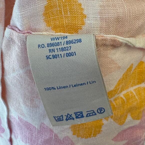 Boden Linen Floral Dress Size 8L Elbow Sleeve Knee Length Split V-Neck Pastel - Picture 5 of 9